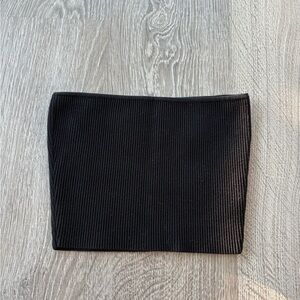 BABATON Classic Black Ribbed Scupt Knit Cropped Tube Top, Size Small